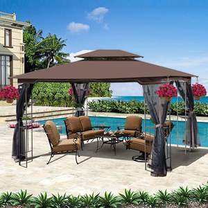 13x10 marrone Top esterno Patio doppio tetto Gazebo tenda a maglia rimovibile con schermo tutti i lati per prato giardino cortile ponte - Product Image 2