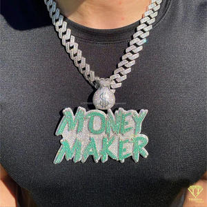 Collier Pendentif Money Maker, Chaîne Cubaine Hip Hop Sertie de Diamants de Laboratoire, Bijou de Luxe, Cadeau - Product Image 3
