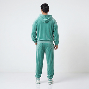 Survêtement en velours pour homme, coupe ample, avec cordon de serrage, décontracté, 100 % coton molletonné épais, hiver, design 2-en-1, pantalon de jogging pleine longueur - Product Image 2