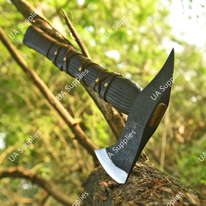 Hand Forged Viking Hatchet Carbon Steel High Quality 55 HRC Wooden <b>Handle</b> Leather Wrap Sheath Outdoor Camping Hunting <b>Axe</b> - Product Image 5