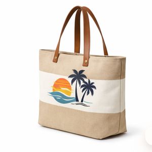 Custom logo Beach Travelling Fashion Ladies <b>Large</b> Canvas Tote <b>Bag</b> Summer Leather Handle Tote <b>Bag</b> for women - Product Image 3