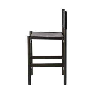 Chaise de bar moderne en bois massif noir avec siège et dossier en cuir PU, tabouret de comptoir minimaliste - Product Image 4