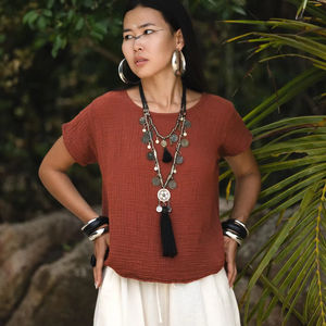 Chemisier en coton gaze pour femme, super doux, léger, style bohème, haut d'été respirant, coupe ample, prix usine - Product Image 1