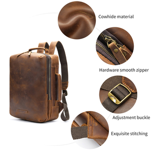 Brown Genuine <b>Leather</b> <b>Backpack</b> Tote Convertible <b>Laptop</b> Bag Minimalist Large Capacity Zipper Carry for Office Travel - Product Image 4