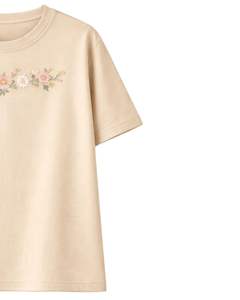 Camiseta Personalizada Beige para Mujer con Estampado Floral, Cuello Redondo, Algodón Suave, Manga Corta, Informal, Ligera, Cómoda y a la Moda - Product Image 4
