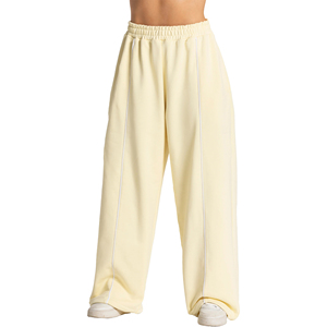 <b>Women's</b> <b>Cream</b> Wide Leg Sweatpants High Waist Elastic Side Stripe Loose Casual Long Pants - Product Image 1