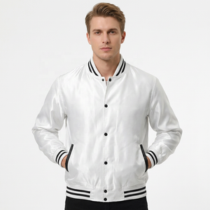 Veste varsity blanche pour homme, col rabattu, fermeture à boutons, couleur unie, matière en laine, vêtement décontracté d'hiver, coupe régulière, imperméable - Product Image 1