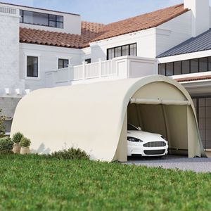 Abri de voiture portable robuste 12 x 23,6 beige UPF50+ avec cadre galvanisé et grande porte pour voitures - Product Image 2
