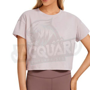T-shirt court personnalisé pour femme à col rond, vente en gros, manches courtes, tricoté, décontracté, écologique, pour l'été - Product Image 1