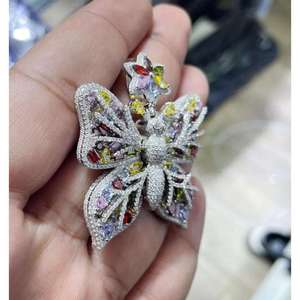 Colgante con Forma de Mariposa, Multicolor, Corte Moissanite, Plata de Ley 925, Bañado en Rodio, Estilo Hip Hop, para Fiestas - Product Image 1
