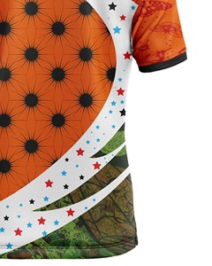 Corex Sublimation Short Sleeve <b>Polo</b> Shirt <b>Orange</b> Butterfly Star Print Quick Dry Polyester Casual Sport Wear - Product Image 6