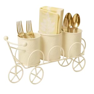 Porte-couverts de style vintage en forme de tricycle avec 3 compartiments, support à couverts en métal gaufré et porte-serviettes de table pour restaurant - Product Image 1