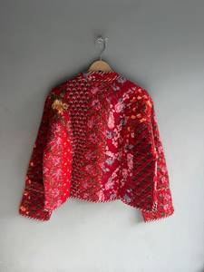 <b>Quilted</b> YELLOW GIFT FOR HER Cotton <b>Jacket</b> Women Floral <b>Pattern</b> Mandarin Collar Full Sleeve Autumn Regular Length Patch Pocket - Product Image 6