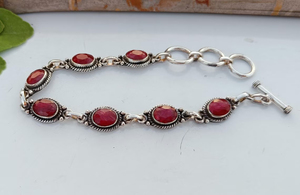 Natural <b>Ruby</b> 925 Sterling Silver Adjustable <b>Bracelet</b> Natural Gemstone Jewelry Boho Statement <b>Bracelet</b> for Women Men Gift - Product Image 3