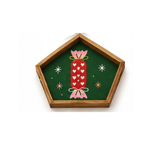 Pentagon <b>Wooden</b> Serving <b>Tray</b> With Christmas Cracker Pattern Painted Finish Decorative Residential Use - Product Image 1