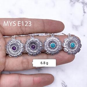Boucles d'oreilles fines en argent sterling 925 avec cabochon en turquoise naturelle MYS-E123, fabrication sur mesure OEM ODM, marque privée, bijoux indiens pour femmes - Product Image 1