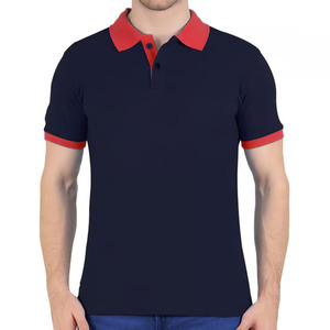 Men's Regular Fit Solid Color Pique Polo Shirt Short Sleeve Contrast Trim Casual Wear Turn <b>Down</b> Collar Navy Red - Product Image 1