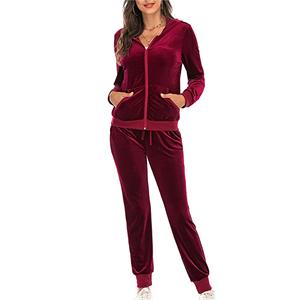 Ensemble de survêtement réversible pour femme en velours bleu épais, avec pantalon de jogging large et sweat à capuche court - Product Image 5