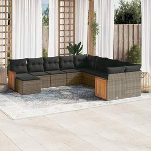 Conjunto de Sofá de Jardín de Ratán PE Gris con Patas Ajustables Grandes - Product Image 1