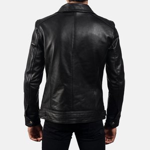 Veste de motard en cuir véritable noir pour homme Relevo, col montant, fermeture éclair, coupe ajustée, style moto, vêtements d'automne pour homme - Product Image 3