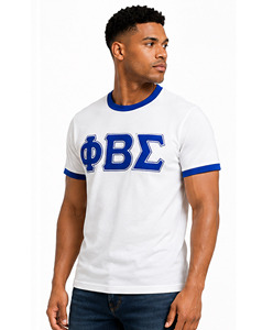 Camiseta de Algodón Blanca para Hombre Phi Beta Sigma con Letras Griegas Azules, Ribete en Contraste, Corte Regular, Estilo Casual, Cuello Redondo, Manga Corta - Product Image 2
