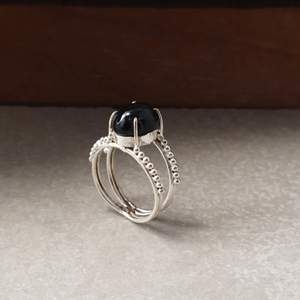 <b>Black</b> Obsidian Gemstone <b>Ring</b> 925 Sterling Silver Double Band Handmade Statement <b>Ring</b> - Product Image 3