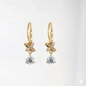 Pendientes de Oro Sólido de 14K/18K con Diamantes Cultivados en Laboratorio, Elegantes Pendientes Colgantes de Mariposa para Mujer, Joyería Nupcial para Boda - Product Image 6
