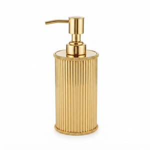 Gold Fluted Soap Dispenser Metal Ribbed Liquid Hand Wash Pump Bottle Countertop <b>Bathroom</b> <b>Accessory</b> <b>Set</b> For Hotel Supply - Product Image 1