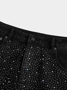 Shorts de Mezclilla Negros de Cintura Alta con Estampado de Lentejuelas Brillantes, Estilo Cargo, Ropa Urbana, Casual de Verano, para Hombre y Mujer - Product Image 5