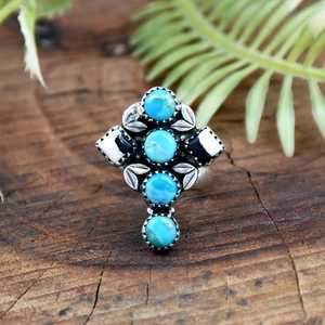 Bague en argent sterling 925 de qualité supérieure avec turquoise naturelle et pierres multiples, faite à la main, style bohème, bijoux fantaisie, fournisseur - Product Image 6