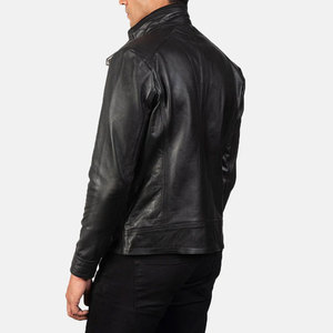 Veste de terrain en cuir noir pour homme, coupe ajustée, en véritable peau de mouton, manteau d'hiver multi-poches, col à boucle, vêtement d'extérieur décontracté et utilitaire - Product Image 1