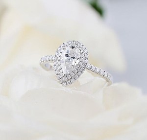 Classic Pear Cut 1Ct Moissanite Halo <b>Ring</b> 925 Sterling Silver Rhodium Plated Wedding Elegant Promise For Partners - Product Image 4