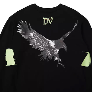 Sweat-shirt à col rond noir pour homme avec imprimé aigle, coupe classique, tricoté, décontracté, automne - Product Image 5
