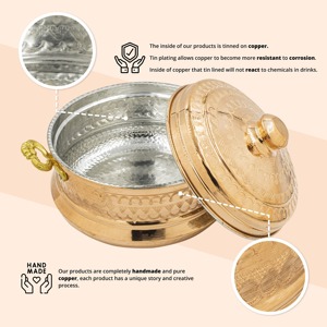 Most Demanded Vintage Copper Soup Pot with Lid Double Handle Oven Safe for Gas and Induction Cooker - Product Image 5