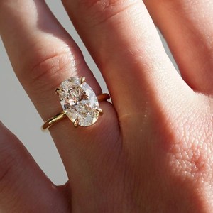 4 CT Certified Oval <b>Solitaire</b> Lab Grown Diamond Engagement <b>Ring</b> – 14K Solid Gold or <b>Silver</b> - Product Image 1