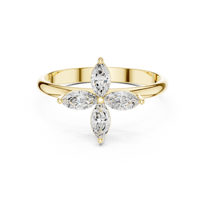 Bague de fiançailles en or jaune avec moissanite taille marquise motif floral pour femme, bague minimaliste fleurie pour mariage, anniversaire ou promesse - Product Image 2