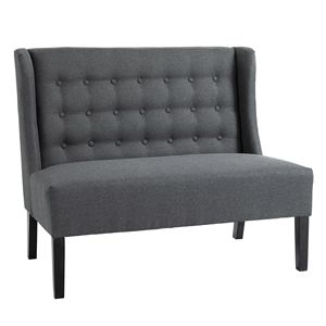 Divanetto Chesterfield Classico in Lino Grigio con Gambe in Legno e Lavorazione Trapuntata a Bottoni - Product Image 1
