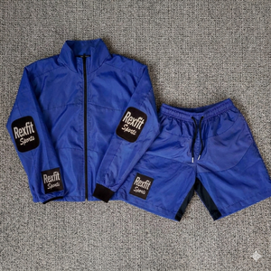 Rexfit Sports Mens Performance Nylon Windbreaker Full <b>Zip</b> Jacket <b>Shorts</b> Set Summer Set Tracksuit Set Wholesale - Product Image 1