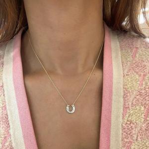 Diamond Horseshoe Charm <b>Necklace</b> Baguette Cut Lab Grown Wholesale 14k 18k Gold Dainty Lucky U Shape Layering Pendant Manufacture - Product Image 4