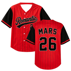 Camiseta de Béisbol Romántica para Hombre, Roja a Rayas, Manga Corta, Transpirable, Cierre de Botones, Nombre y Número Personalizados 26 - Product Image 2