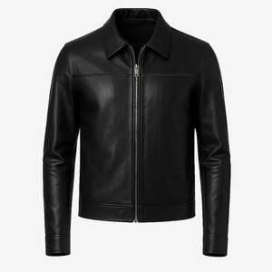 Nuevas llegadas: Chaqueta de cuero vintage negra con cremallera y logotipo personalizado para hombre, chaqueta con cuello, chaqueta de invierno de alta calidad. - Product Image 4