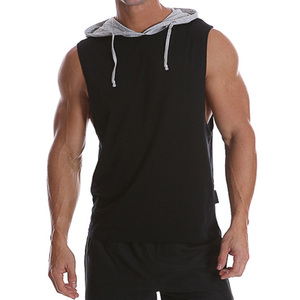 2026 Men's Black <b>Sleeveless</b> Hooded Knitted Casual Tank Top Regular Fit Solid Color Summer Wear <b>Hoodie</b> For Online Sale - Product Image 1