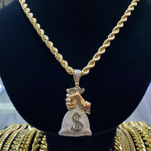 Collier pendentif ours plaqué or micro-pavé de zircons, chaîne à maillons, bijoux hip-hop pour hommes, or 14 carats certifié, 20,3g - Product Image 1