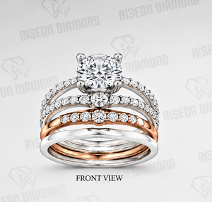 Luxury Two Tone <b>Gold</b> Bridal <b>Ring</b> <b>Set</b> Round Cut Diamond Engagement <b>Rings</b> Stackable Multi Band Wedding Jewelry <b>Set</b> For Women - Product Image 6