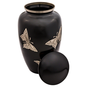 Urna Funeraria de Latón Grabada, Color Negro/Dorado Sólido, Artículos Funerarios, Urna para Cenizas Humanas para Servicios Conmemorativos de Entierro - Product Image 3