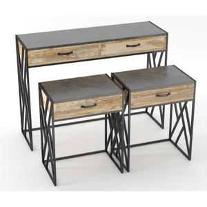 CHANDNI Modern Industrial Eco-Friendly Durable Metal Mango Wood <b>Console</b> <b>Table</b> Set <b>Storage</b> Drawers Cross Base Living Room - Product Image 3