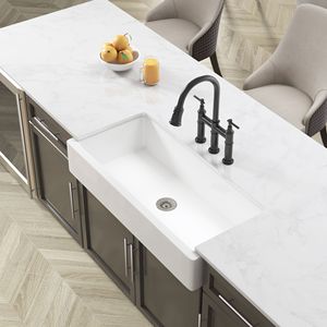 Lavello da cucina moderno in ceramica bianca, 61 cm (L) x 48 cm (L), a vasca singola, con frontale a grembiule, in quarzo lucidato, personalizzabile per uso bagno - Product Image 5