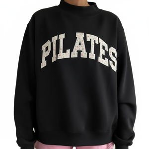 Women's Oversized <b>Burgundy</b> <b>Turtleneck</b> White Floral Pilates Letter Print Women's Printed Embroidery Color Block mock neck - Product Image 2