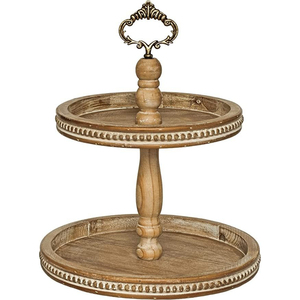 Bandeja de servir de madera estilo rústico de último diseño con borde de cuentas y asa de metal, soporte para pasteles de madera envejecida para decoración del hogar. - Product Image 3