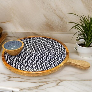 Plateau rond en bois design pour café, restaurant et service à domicile moderne, élégant plateau de présentation alimentaire en provenance d'Inde - Product Image 6